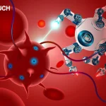 Tiny robots navigating blood vessels